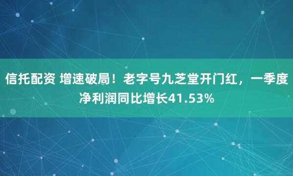 信托配资 增速破局！老字号九芝堂开门红，一季度净利润同比增长41.53%